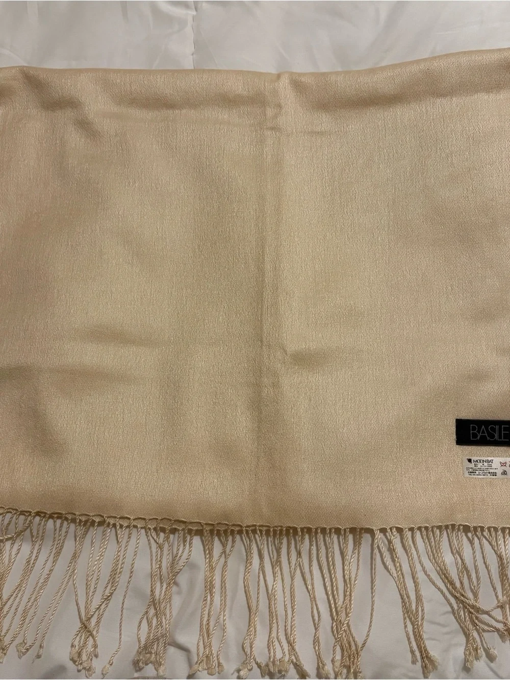BASILE 100% Cashmere Scarf Wrap Cream Ivory Fringe 19” x 63”